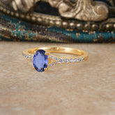 1 Carat Oval Cut Classic Tanzanite Promise Ring Pave Setting